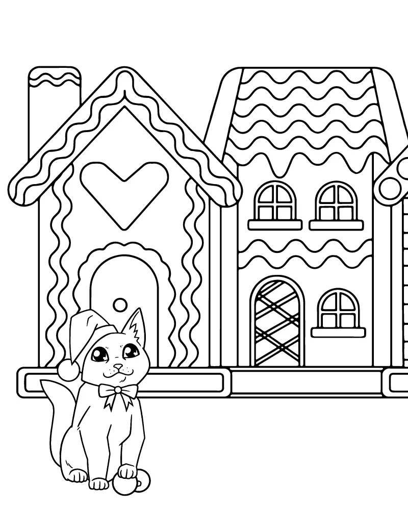 Christmas Cat Coloring Pages 13