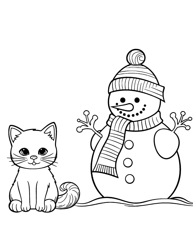 Christmas Cat Coloring Pages 3