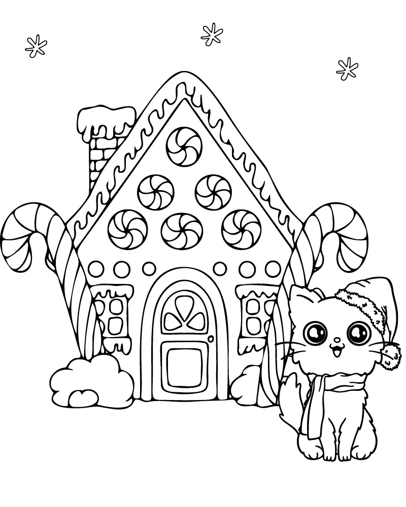 Christmas Cat Coloring Pages 4