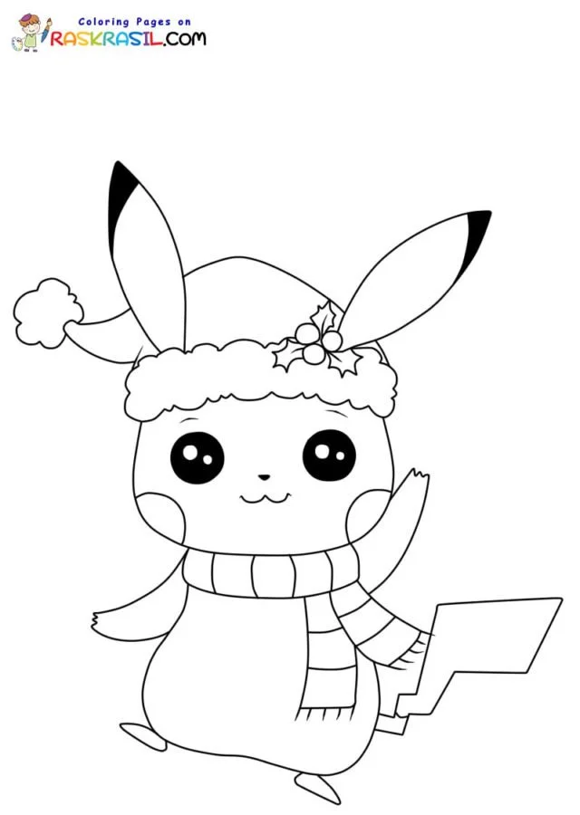 Desenhos de Pikachu de Natal Para Colorir 14