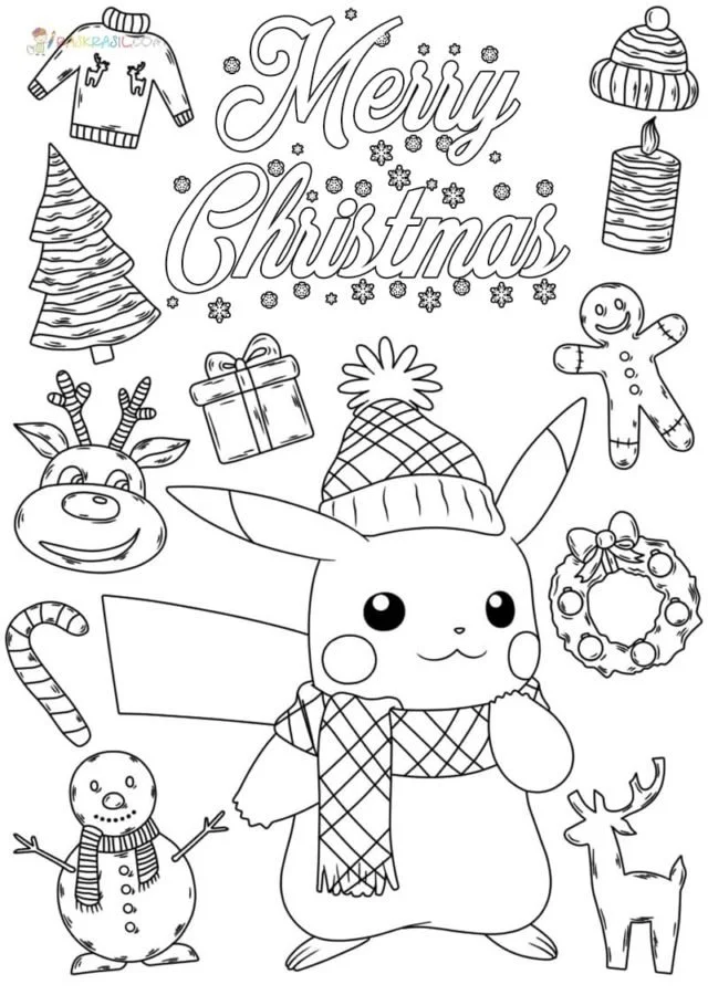 Desenhos de Pikachu de Natal Para Colorir 18