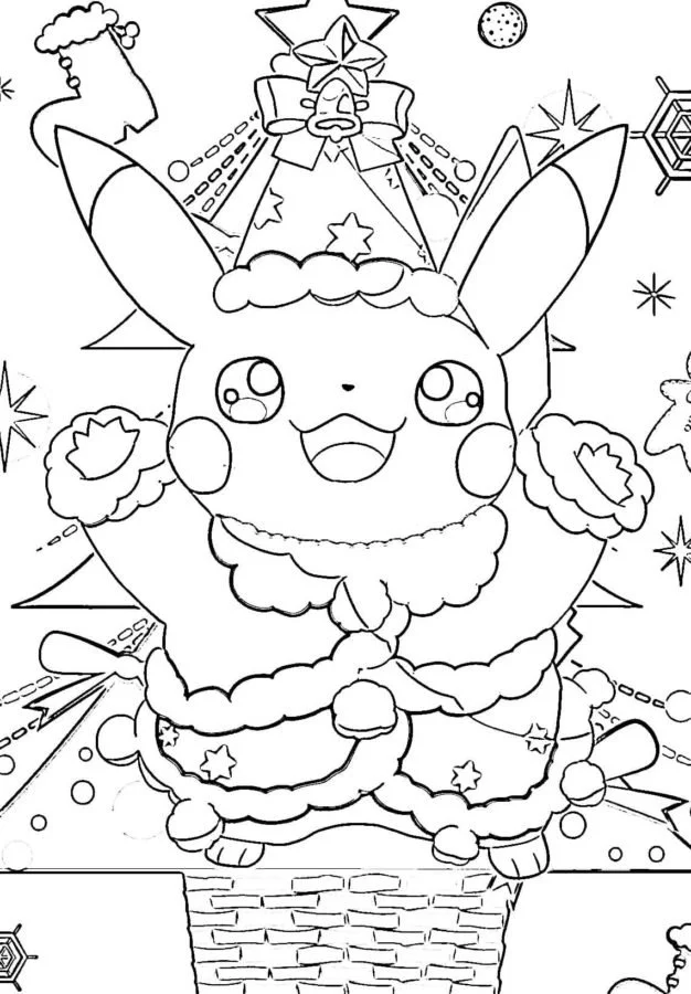 Desenhos de Pikachu de Natal Para Colorir 23