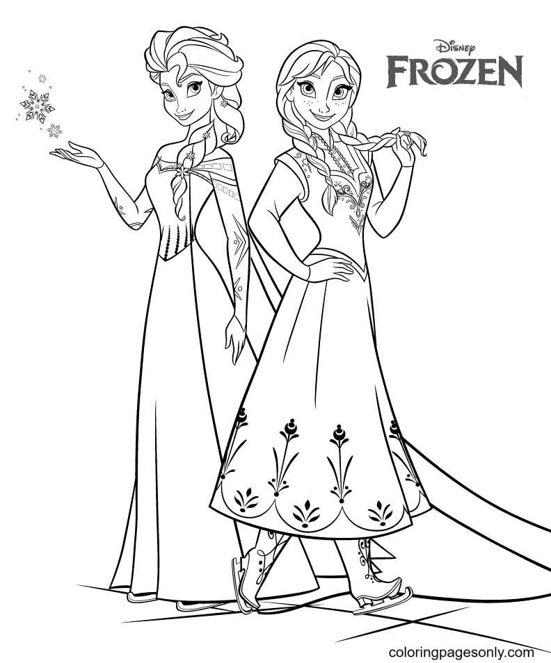 Elsa and Anna Coloring Pages 1