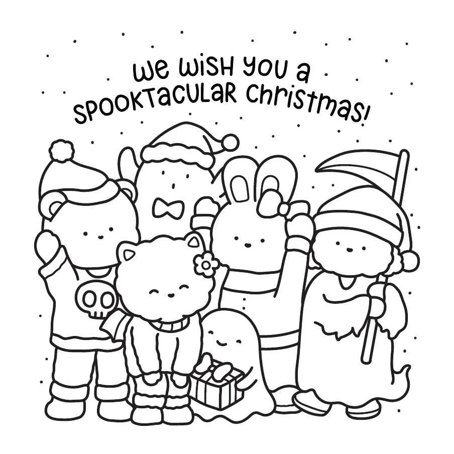 Ghostly Cute Christmas Coloring Pages 1