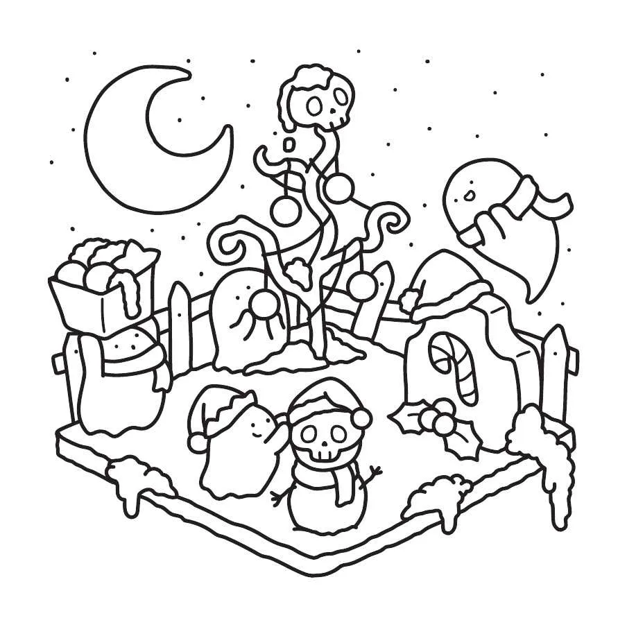 Ghostly Cute Christmas Coloring Pages 4