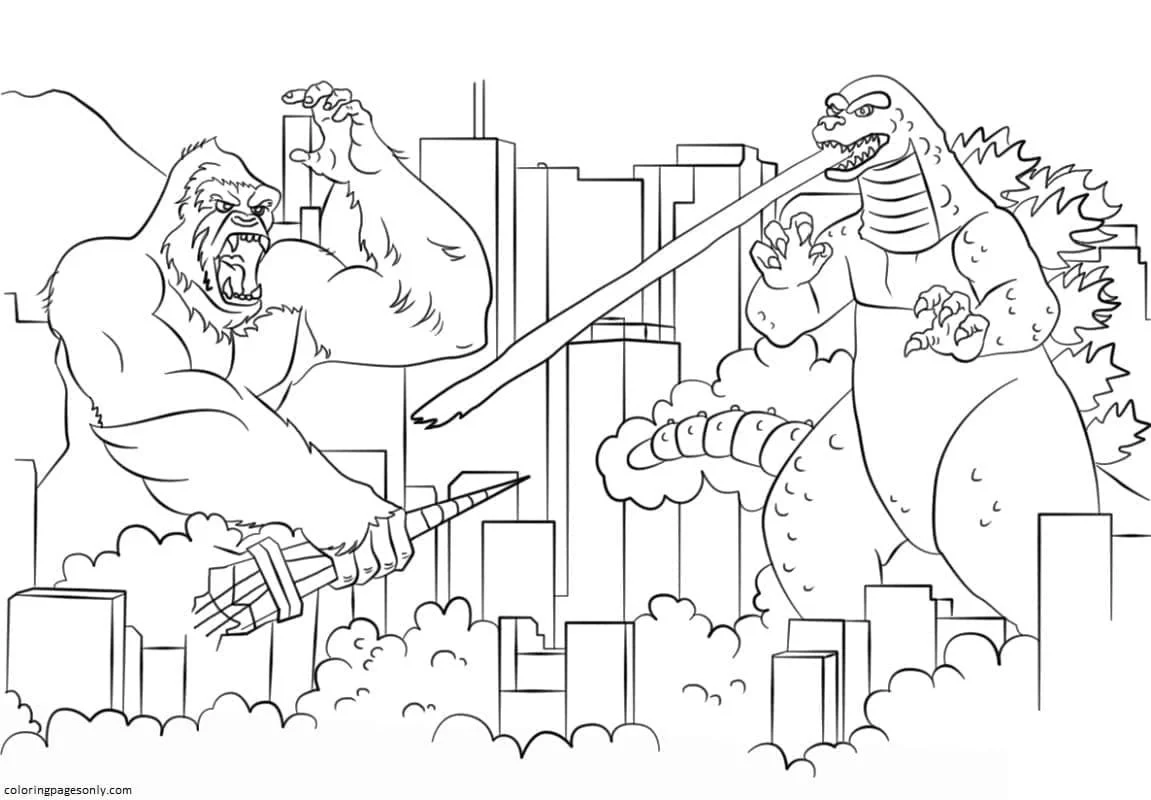Godzilla Y Kong Para Colorear 12