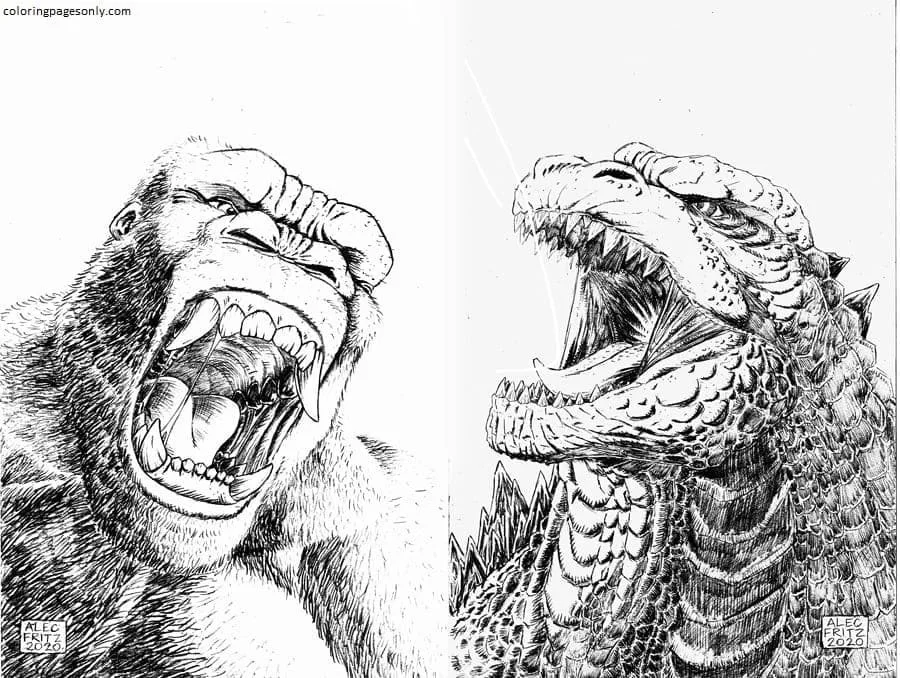 Godzilla Y Kong Para Colorear 5