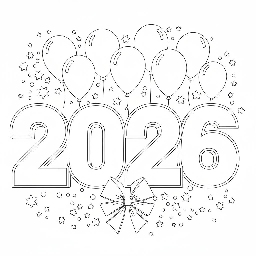 Feliz Ano Nuevo 2026 para Colorear