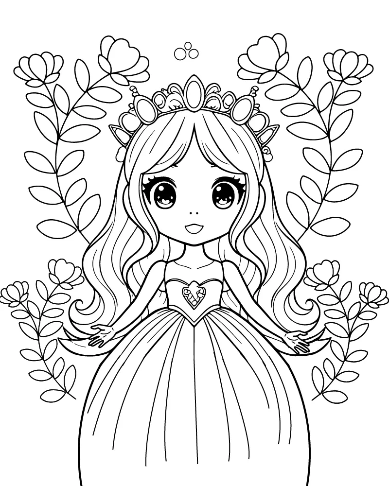 Kawaii Anime Princess Coloring Pages 1