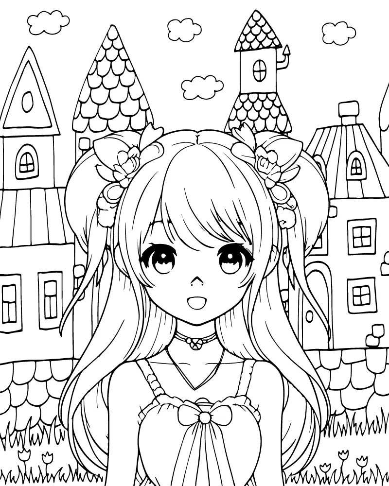 Kawaii Anime Princess Coloring Pages 8