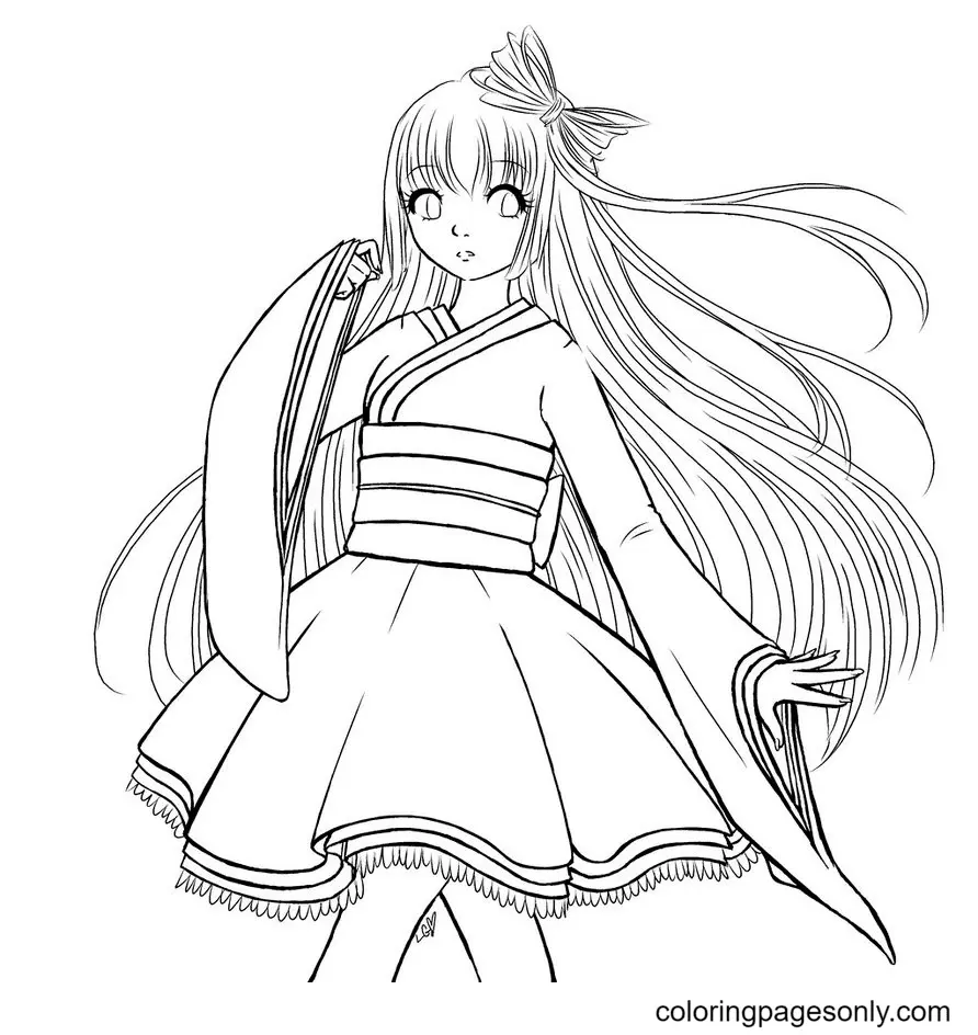 Long Hair Anime Girl Coloring Pages 3