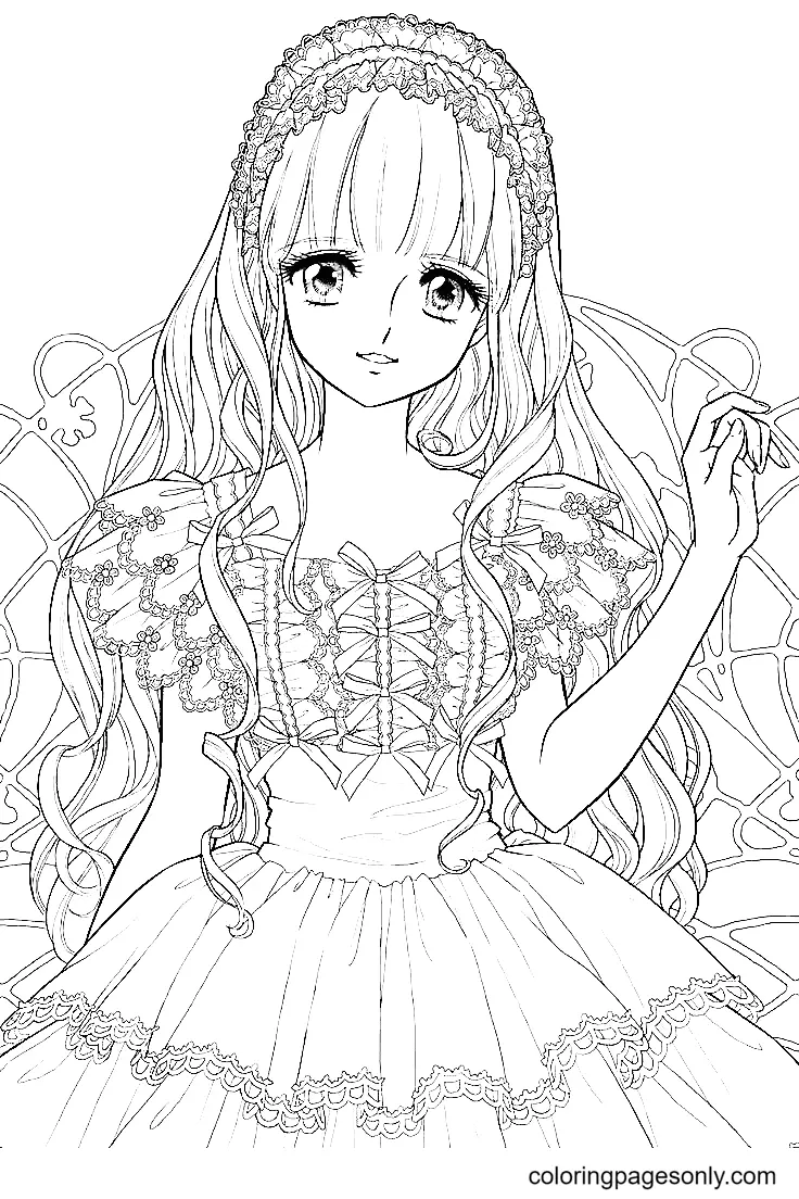 Long Hair Anime Girl Coloring Pages 7