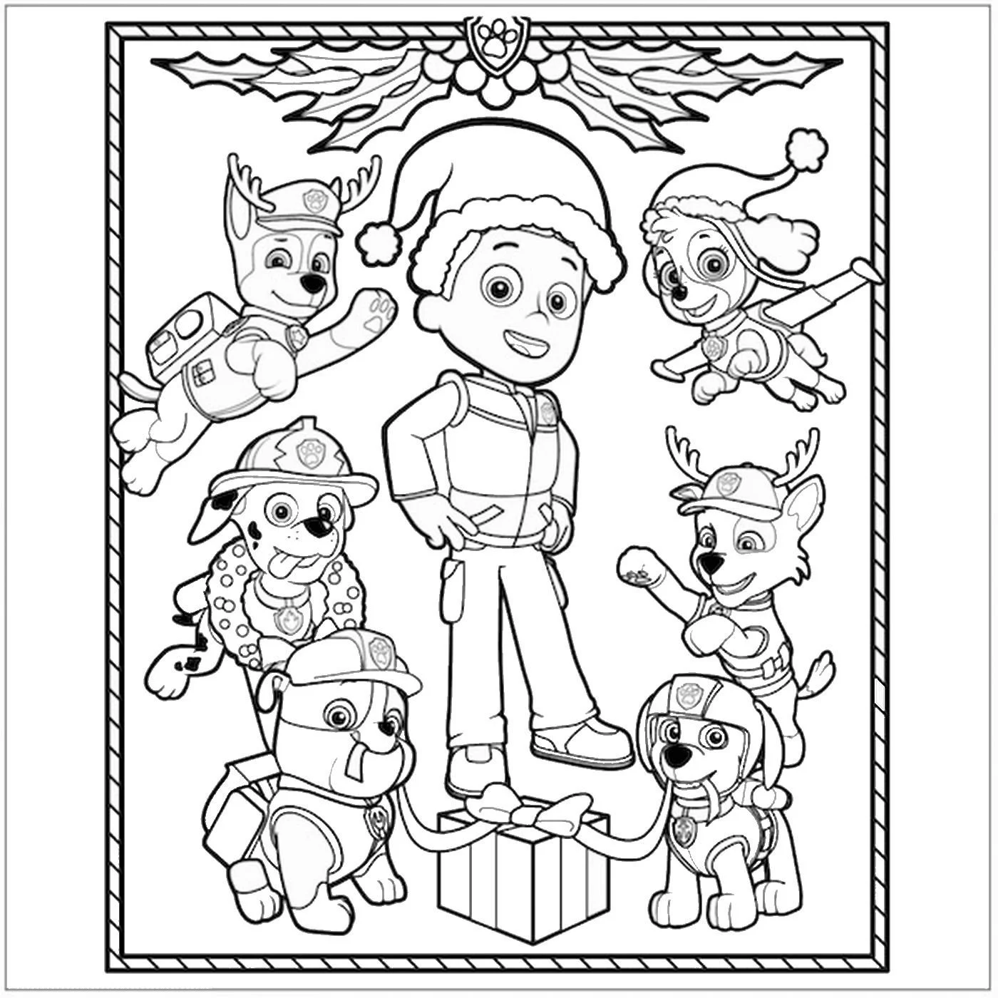 Paw Patrol Weihnachts-Ausmalbilder 1
