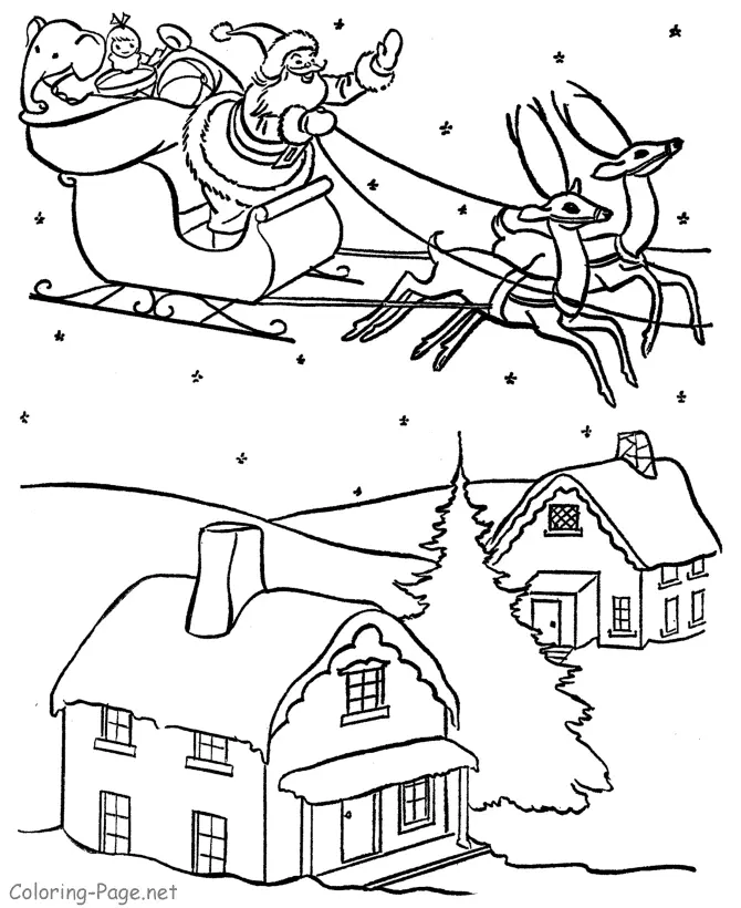Ausmalbilder vom Weihnachtsmann Schlitten 6
