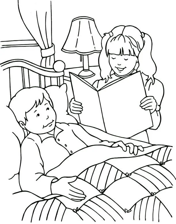 Enfermo En La Cama Para Colorear 7
