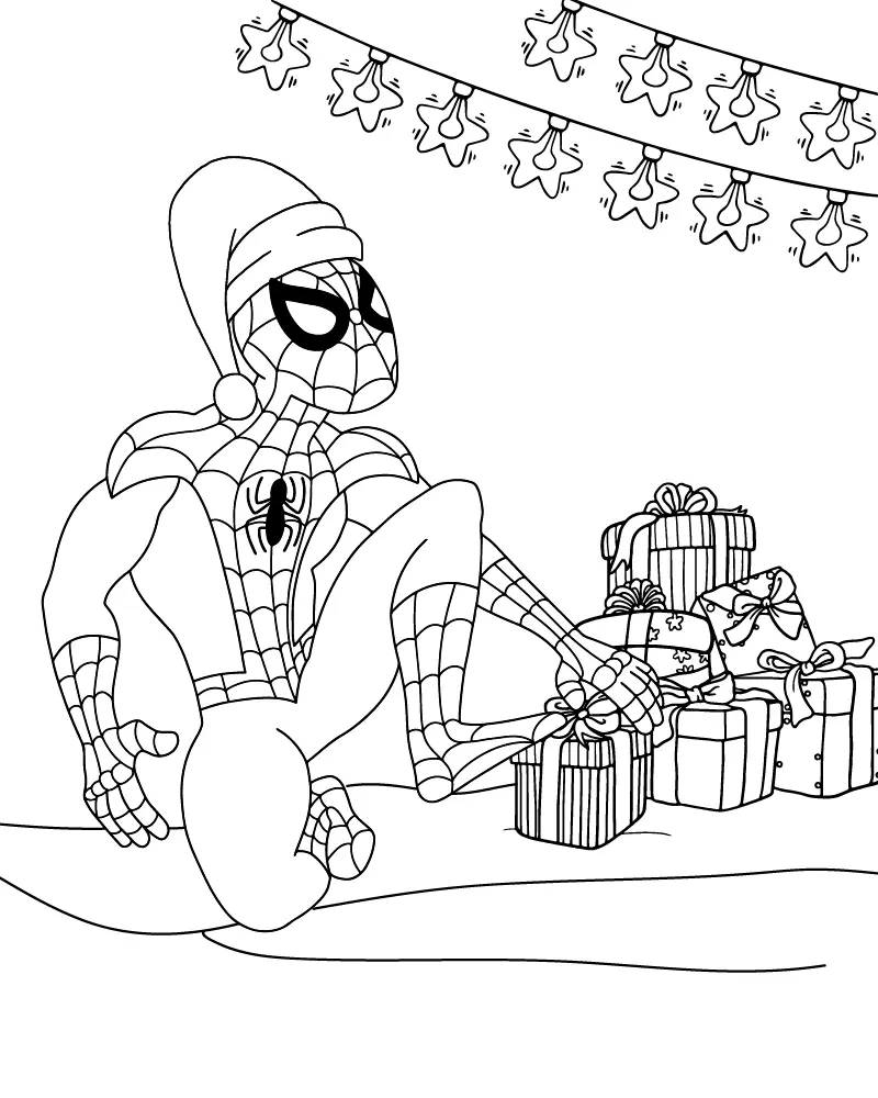 Spiderman Navidad Para Colorear