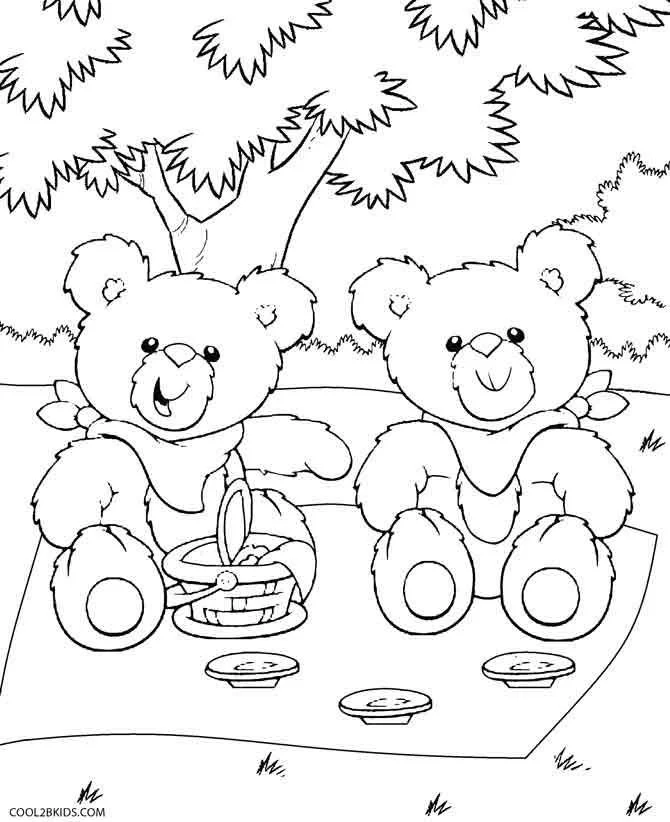 Teddy Picnic Coloring Pages 1