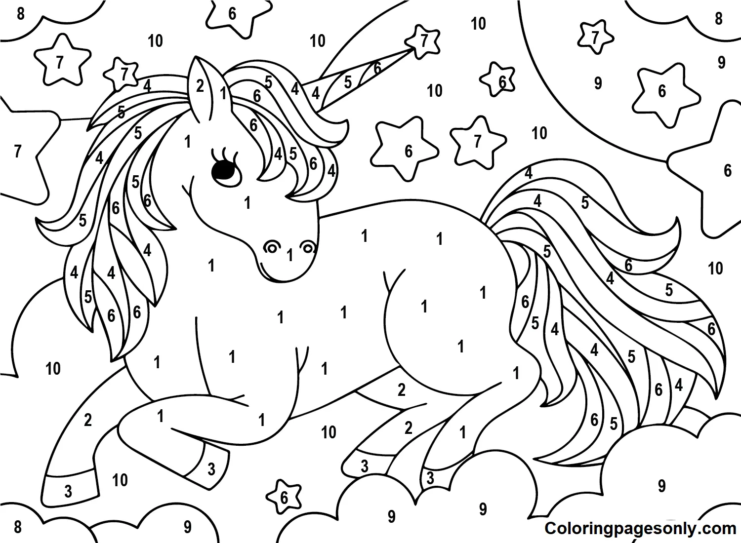 Unicorn Color By Number Coloring Pages 1
