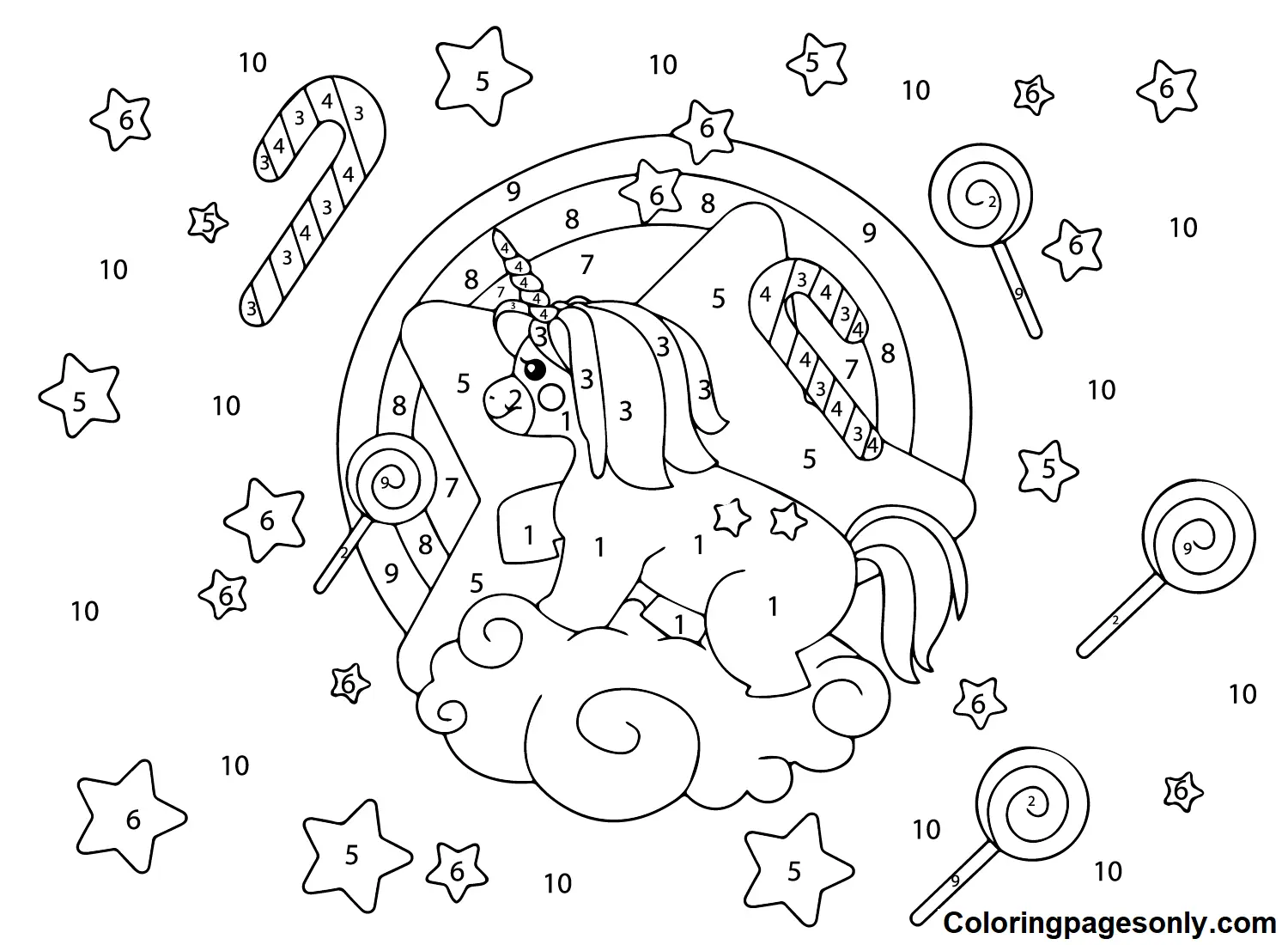 Unicorn Color By Number Coloring Pages 12