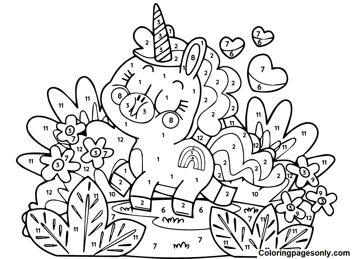 Unicorn Color By Number Coloring Pages 13