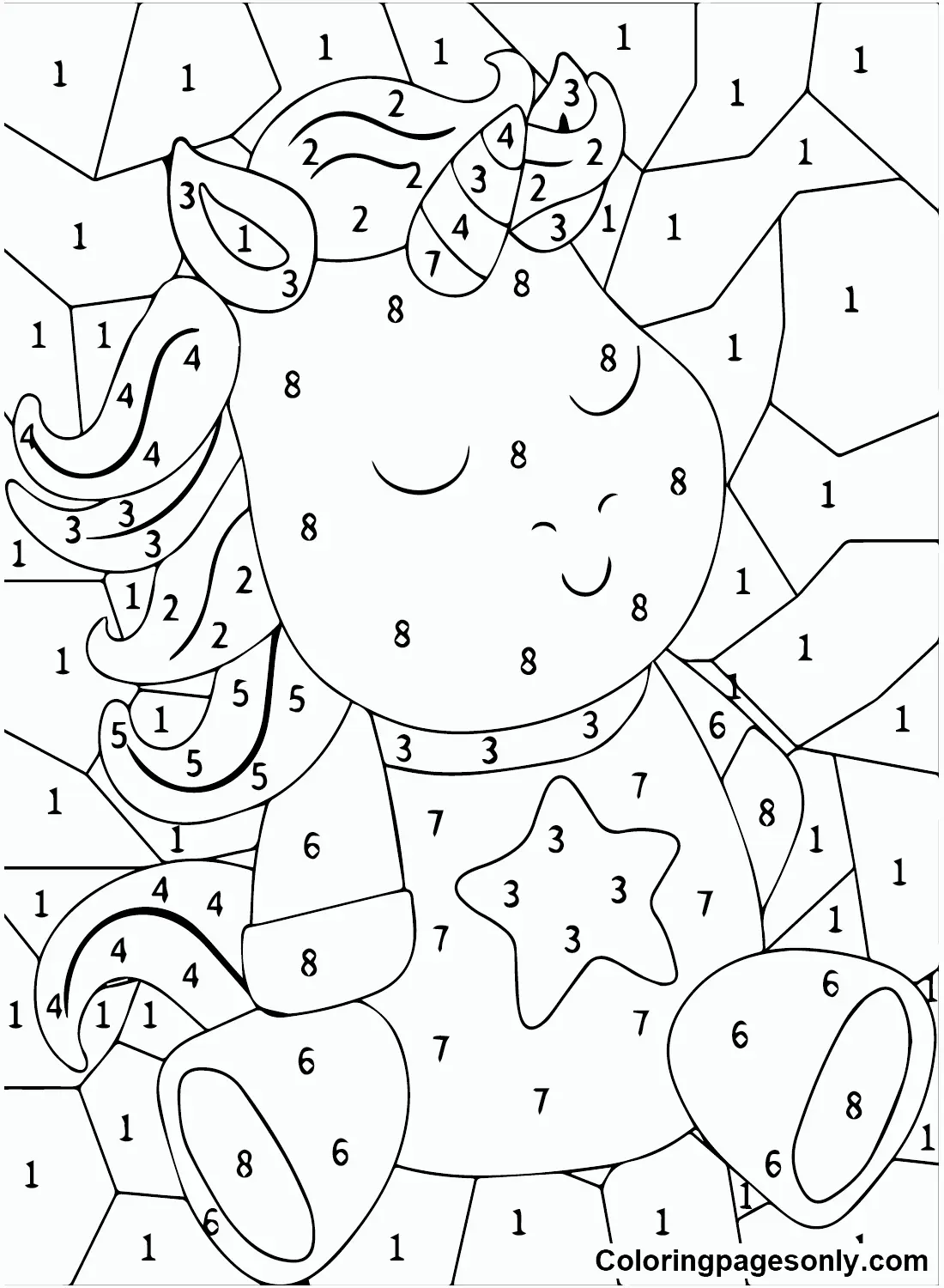 Unicorn Color By Number Coloring Pages 2