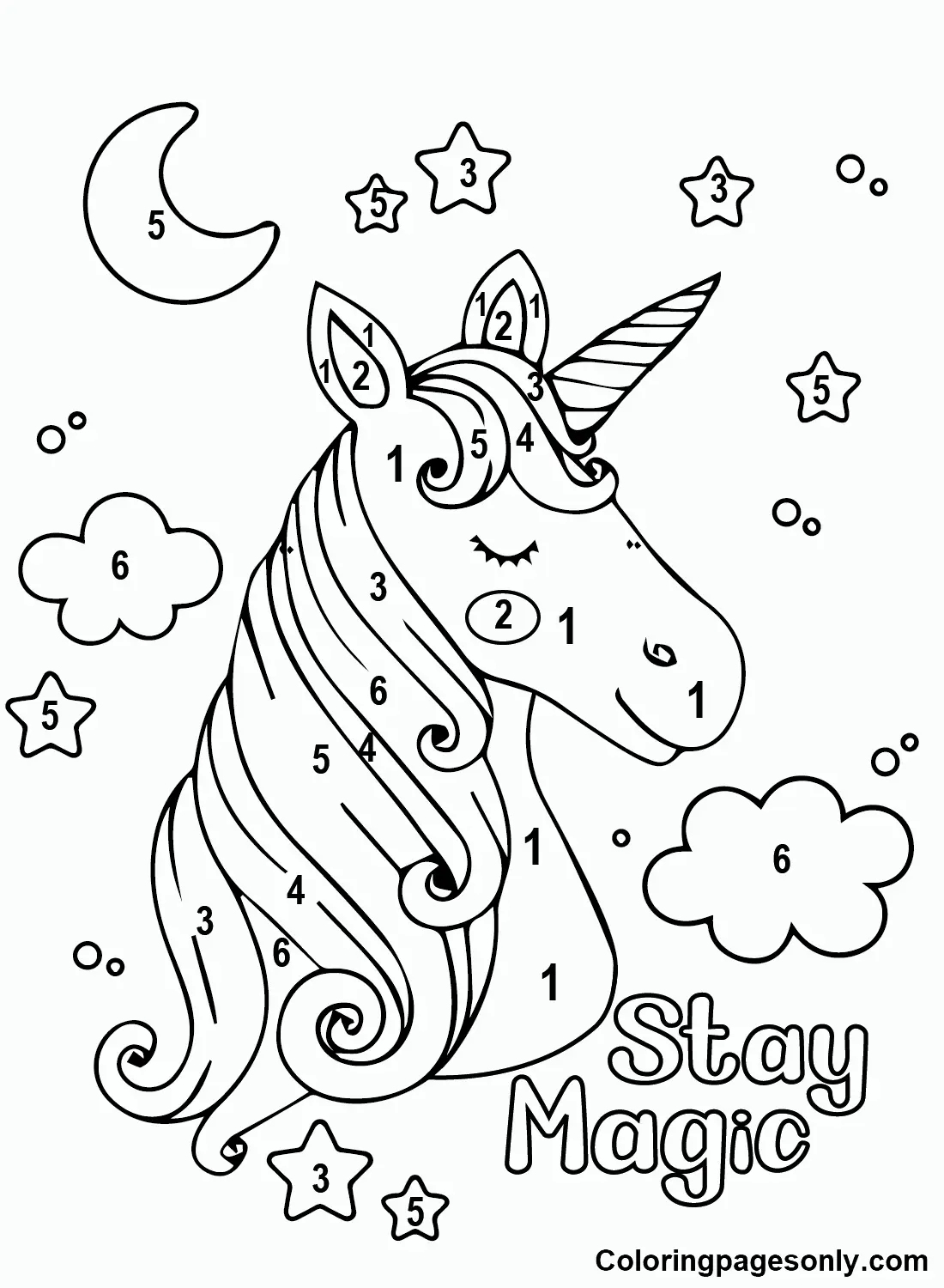 Unicorn Color By Number Coloring Pages 4