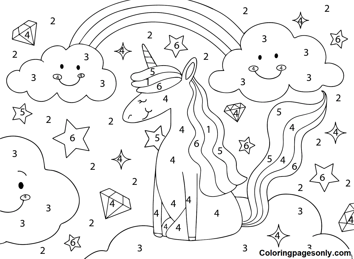 Unicorn Color By Number Coloring Pages 7