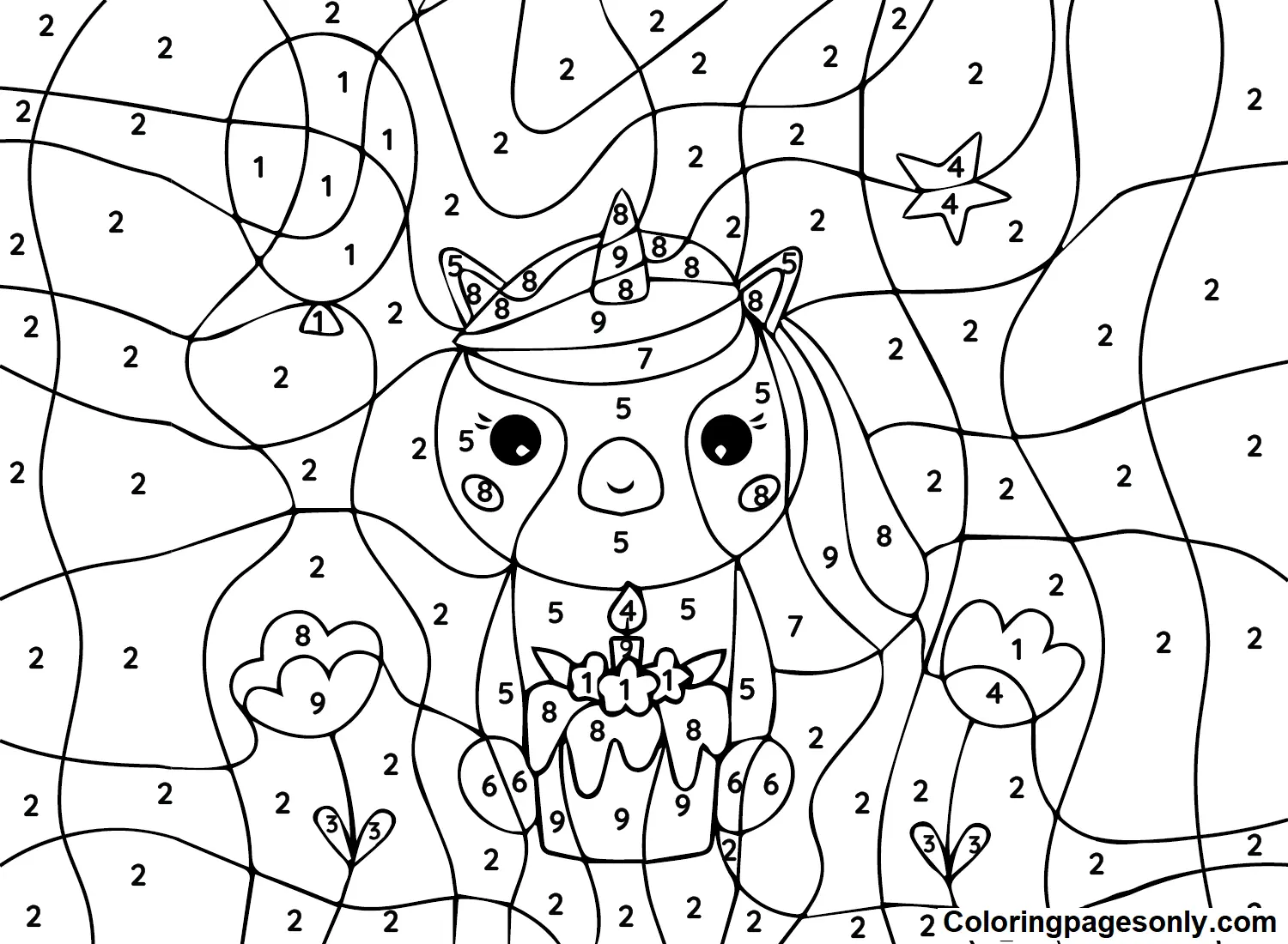 Unicorn Color By Number Coloring Pages 8