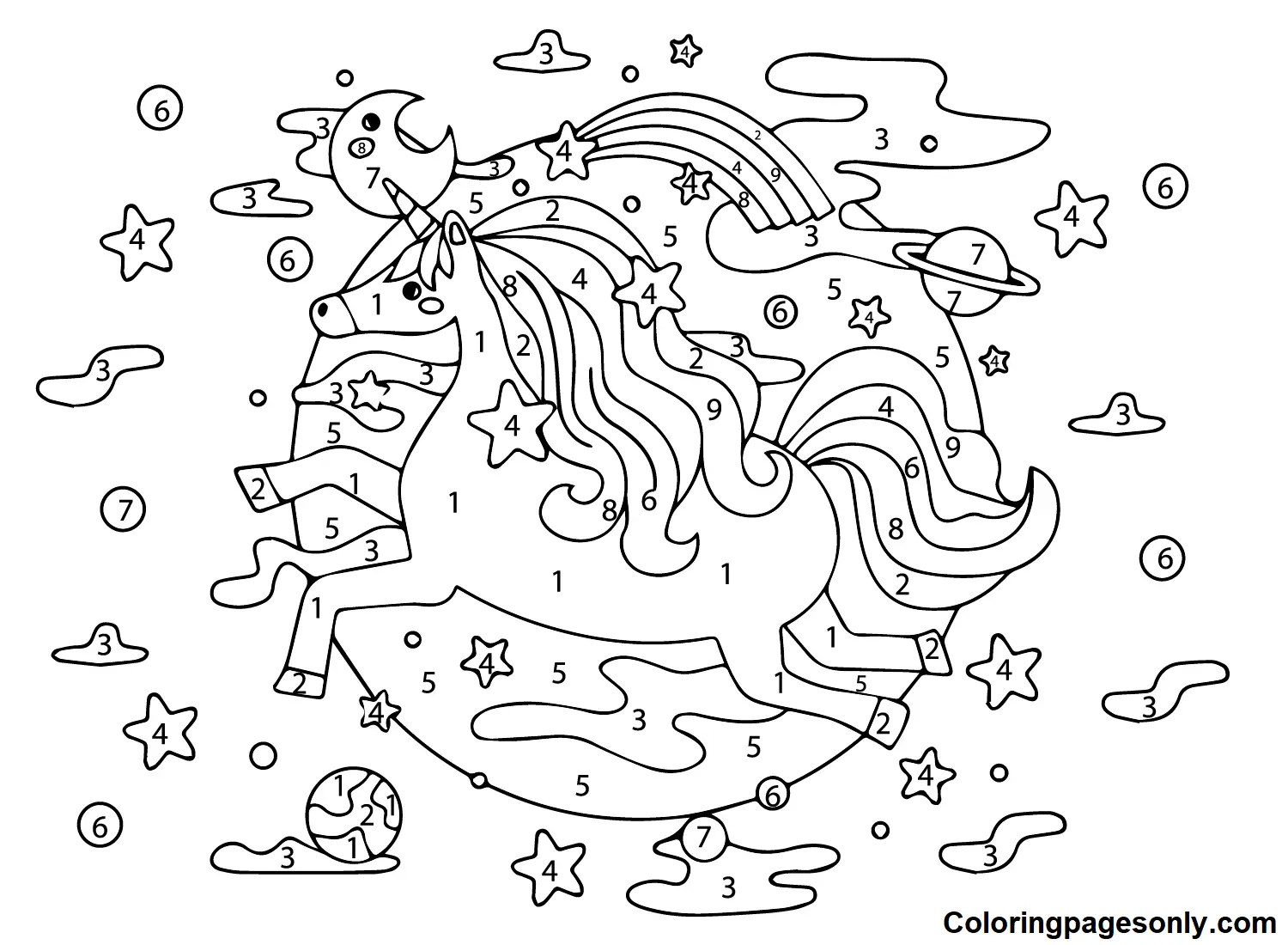 Unicorn Color By Number Coloring Pages 9