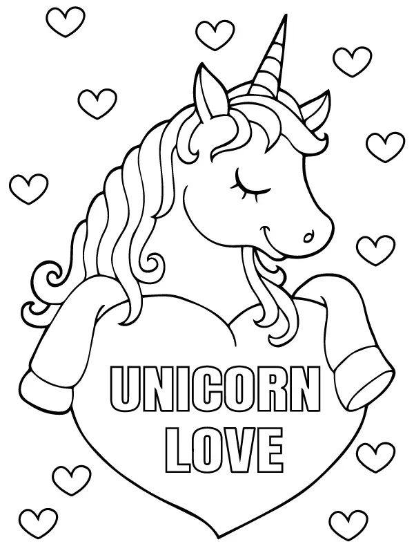 Unicorn Valentines Coloring Pages 11