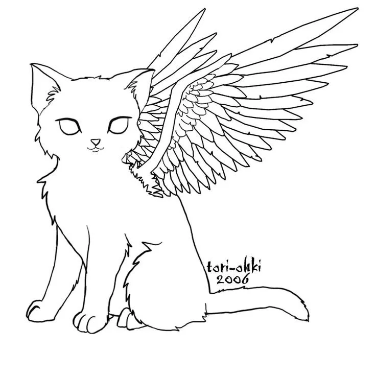 Winged Cat Coloring Pages 4